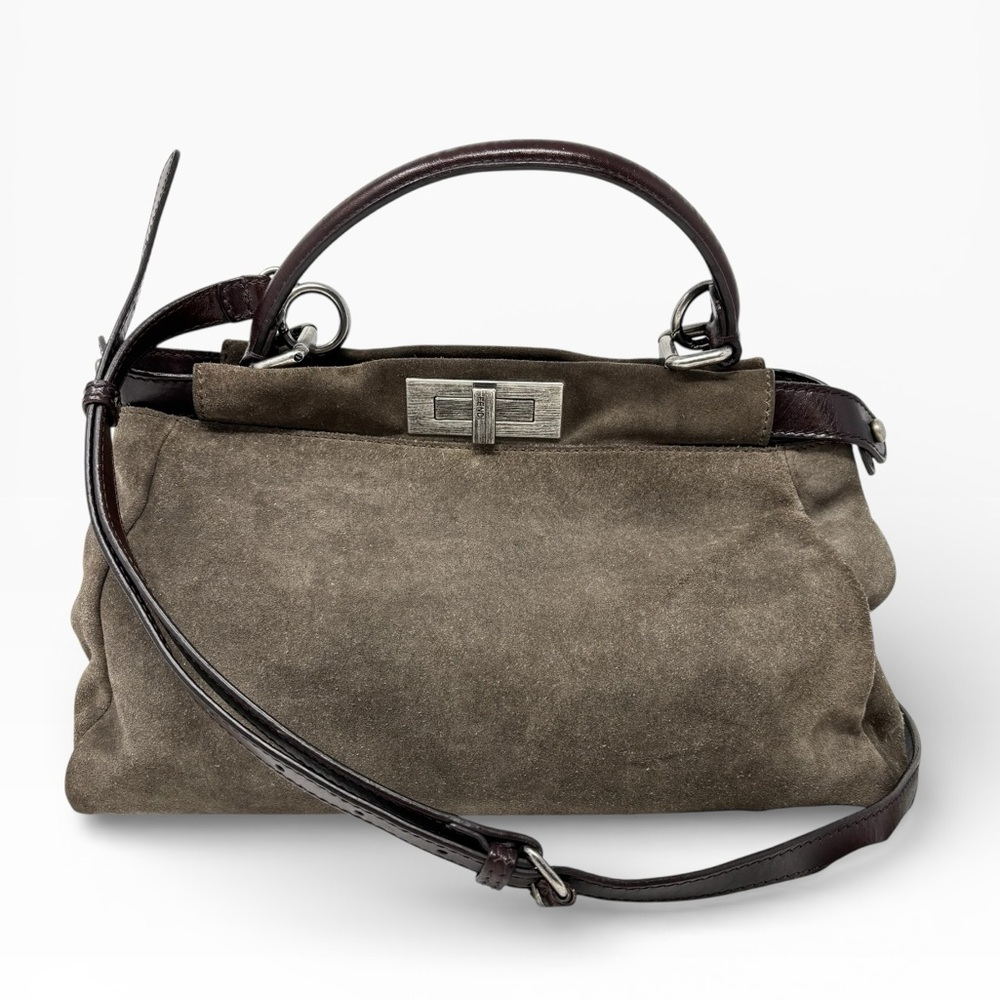 Fendi Peekaboo Top Handle Bag Dove Grey Suede Medium Silver Hardware - Picture 6 of 16